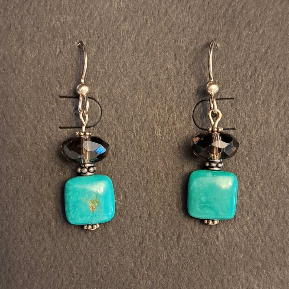 Handmade Turquoise Smoky Quartz Dangle Earrings Natural Gemstone